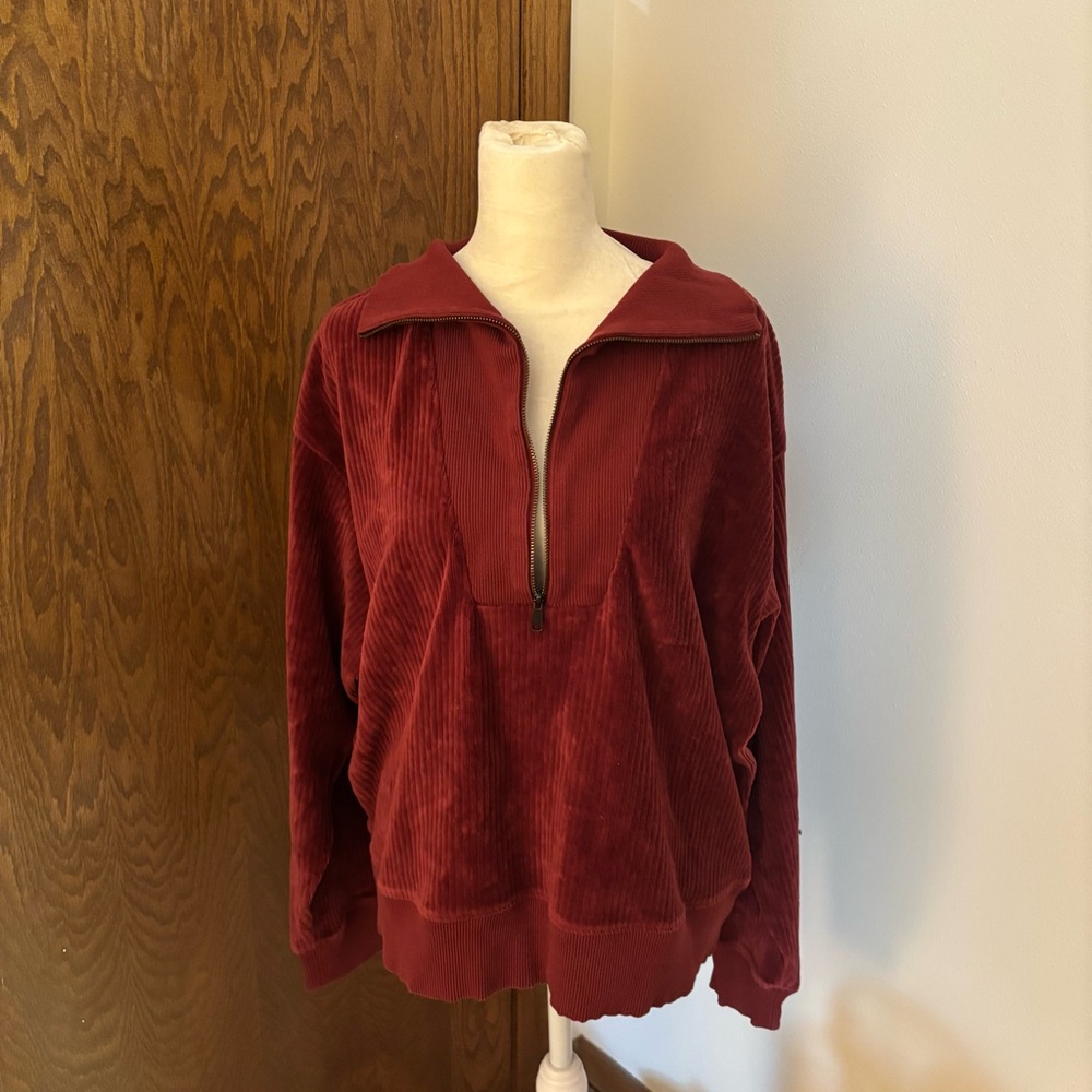 Universal Thread Red Velvet Ribbed Half Zip Pullover - Picture 7 of 8